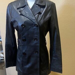 bebe Double-Breasted Black Leather Jacket